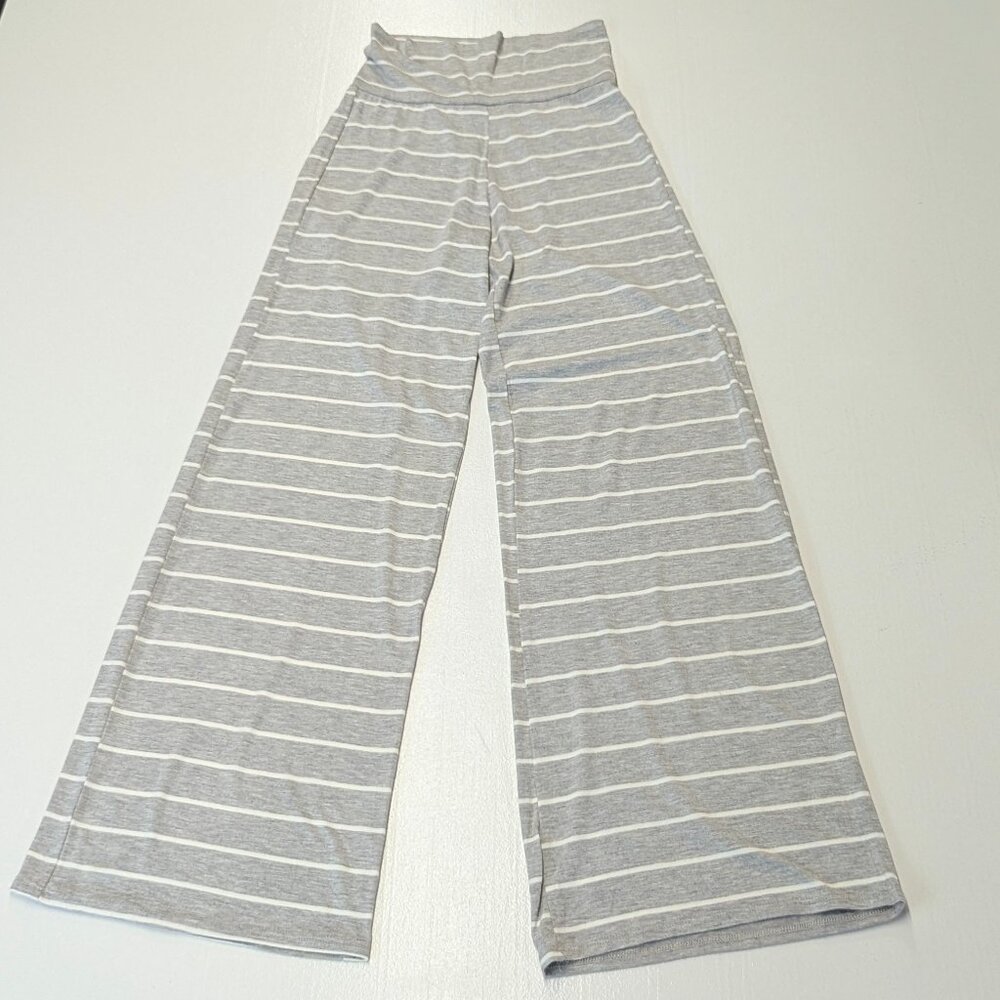 12PM by Mon Ami Size Small Gray and White Striped Wide Legged Pants